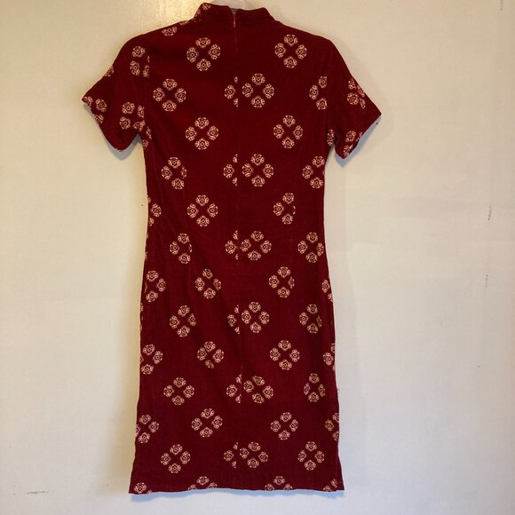 Burgundy Qipao Cheongsam Dress Corded Cotton Asian Y2K Small - Picture 4 of 12
